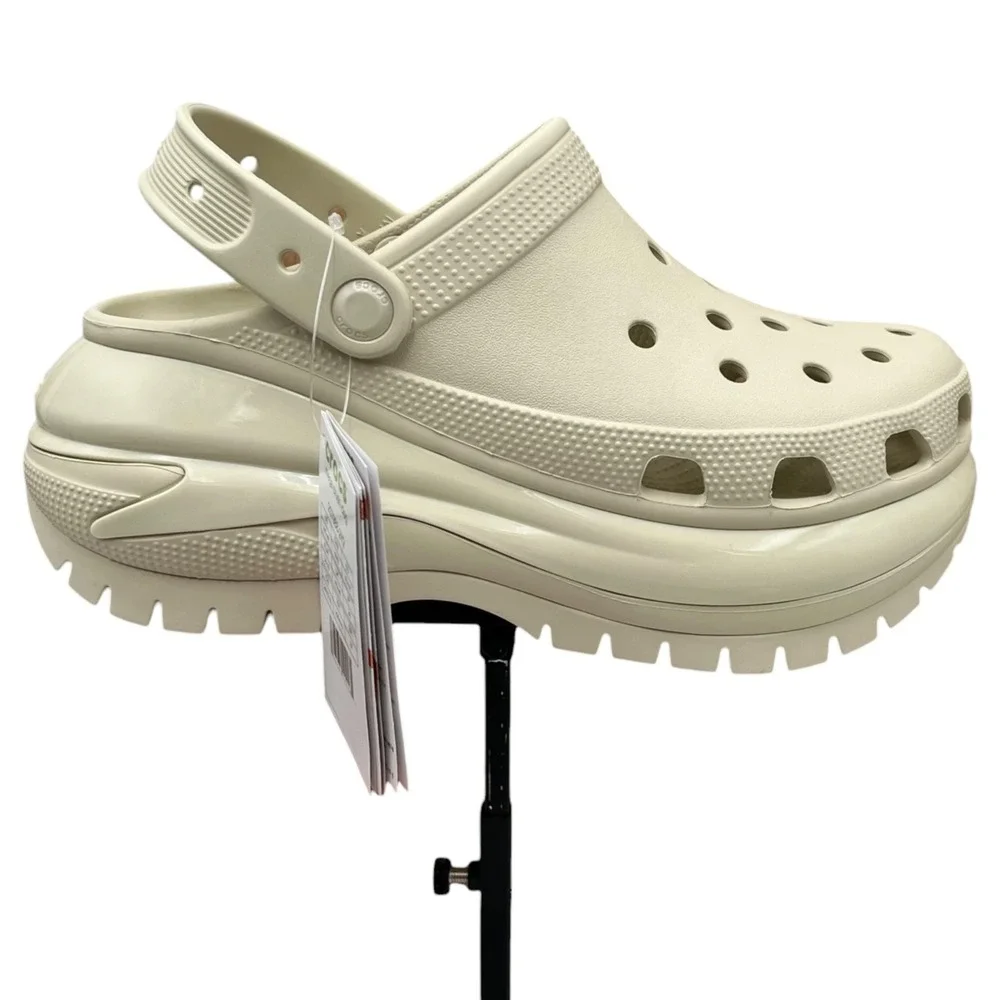 Crocs Women's Mega Crush Chunky Platform Clogs Size 9 Bone Beige Slip-on Sandals